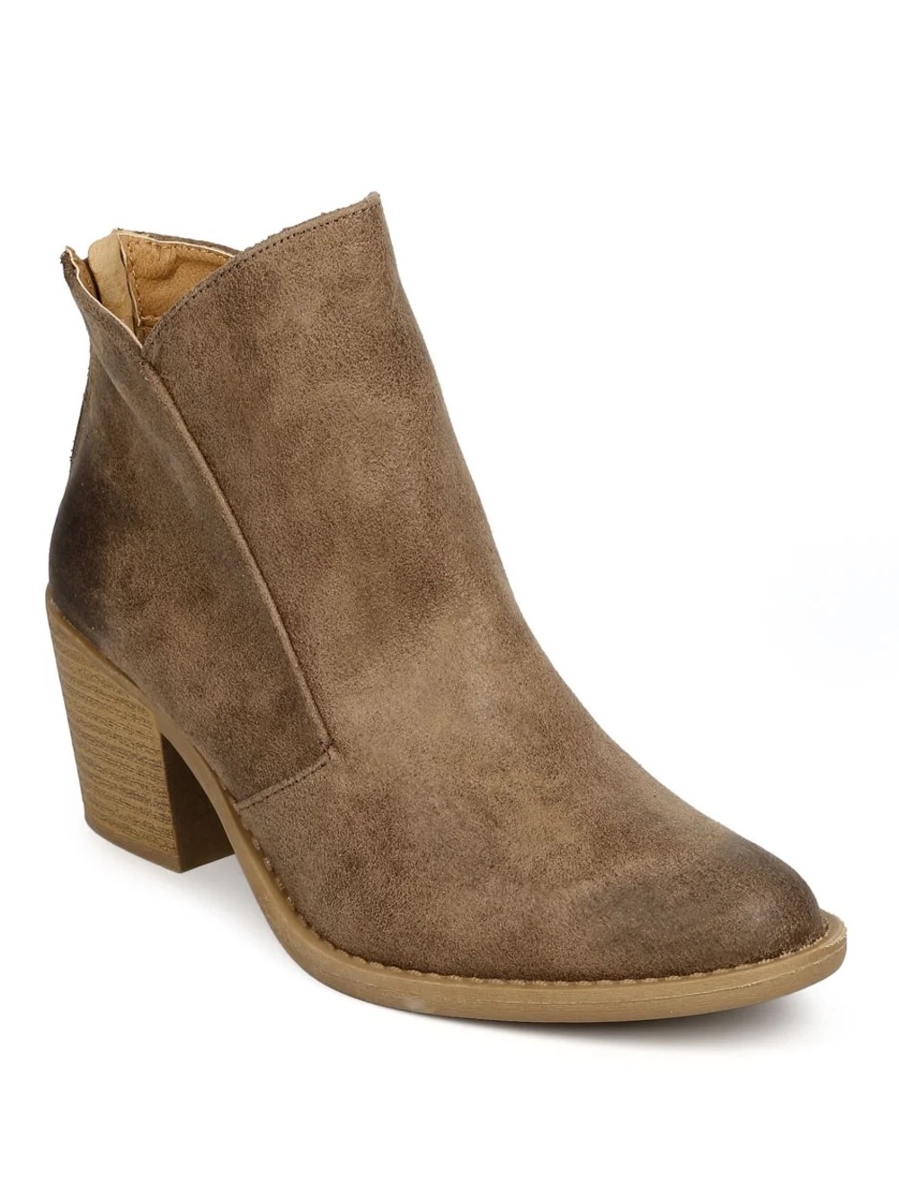 Qupid Faux Suede Chunky Heel Bootie